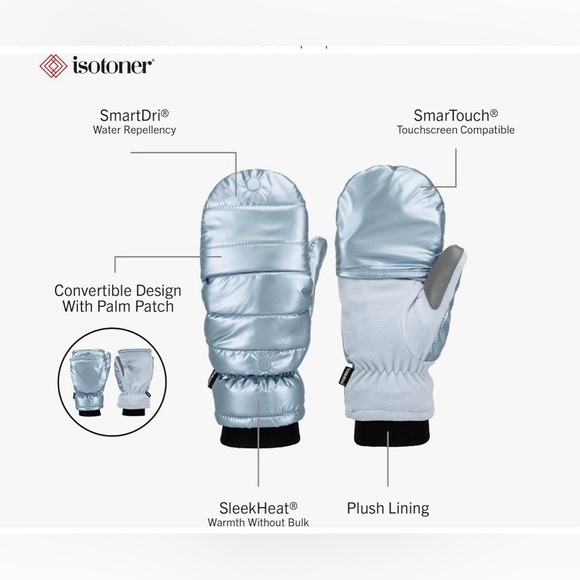 NWT isotoner Water Repellent Touchscreen Iridescent Sleekheat Gloves FlipTop - Picture 3 of 13